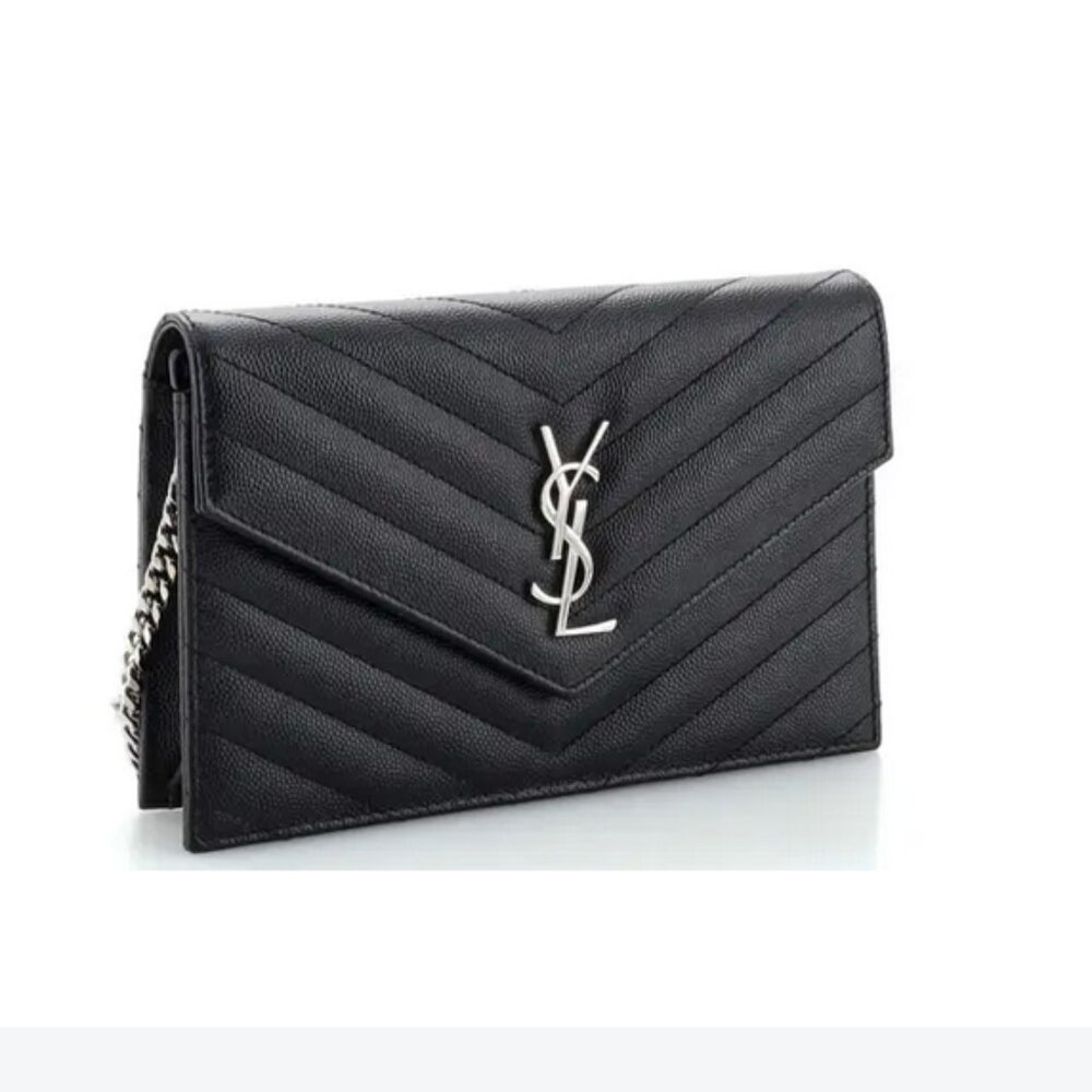 Yves Saint Laurent YSL monogram envelope black crossbody bag grained leather